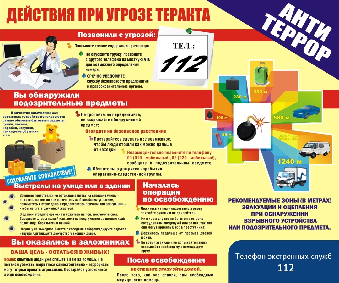 Памятка по антитеррору - действия при угрозе совершения террористического акта.