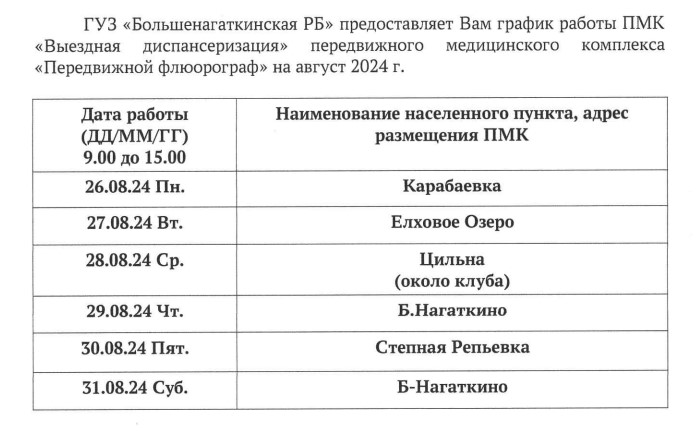 График работы выездная ПМК &quot;Выездная диспансеризация&quot;.